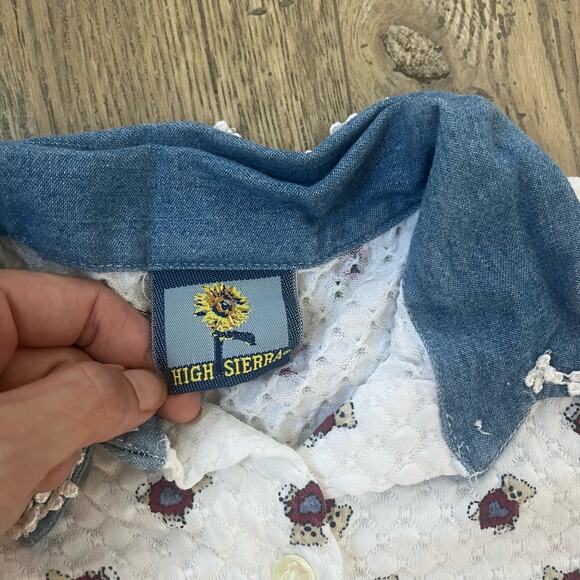 Vintage Teddy Bear Heart Button Up Denim Floral Trim Size 2T Toddler - Picture 6 of 7